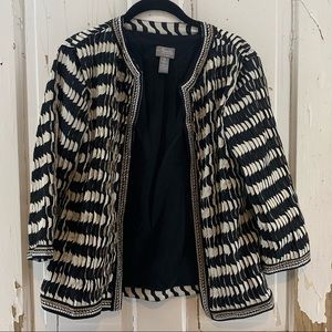 Chico’s Travelers Black White Pleated Jacket